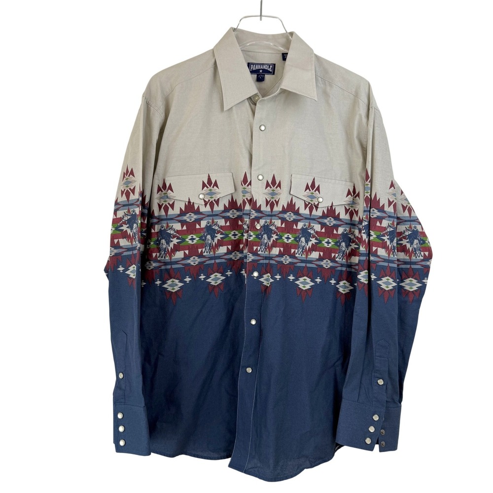 NEW‎ PANHANDLE Western Shirt Navajo Print Snap Front Pearl Snap MEN LARGE RODEO
